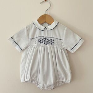 EUC Hand Smocked Heirloom Pique Peter Pan Collar Special Occassion Bubble